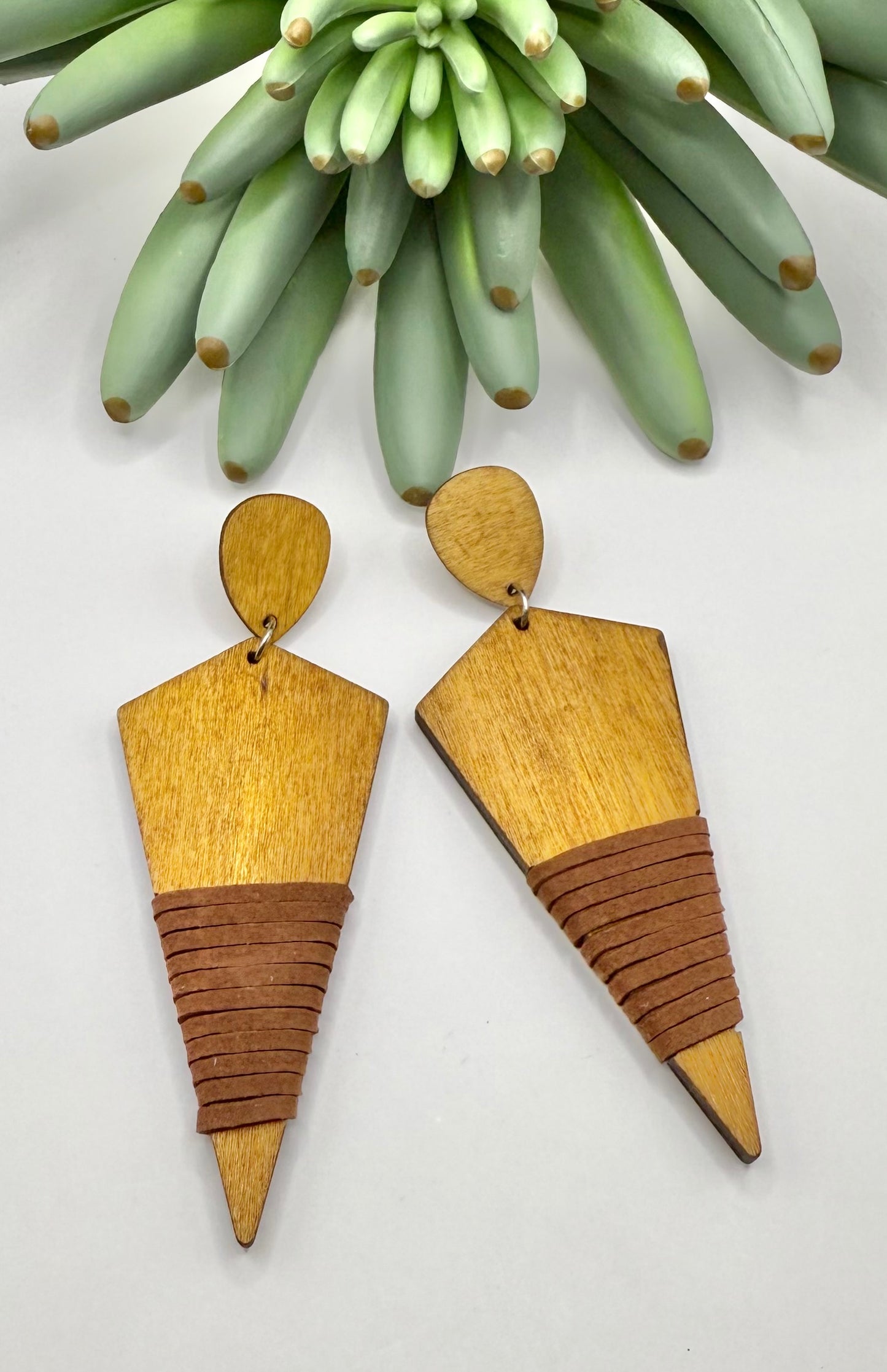 Wood & Leather Abstract Earrings