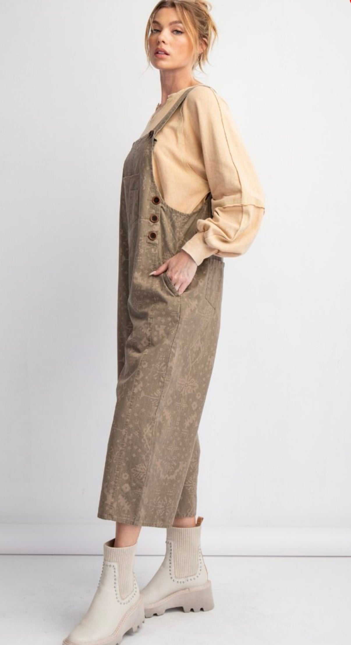 Native Print Baggy Overalls
