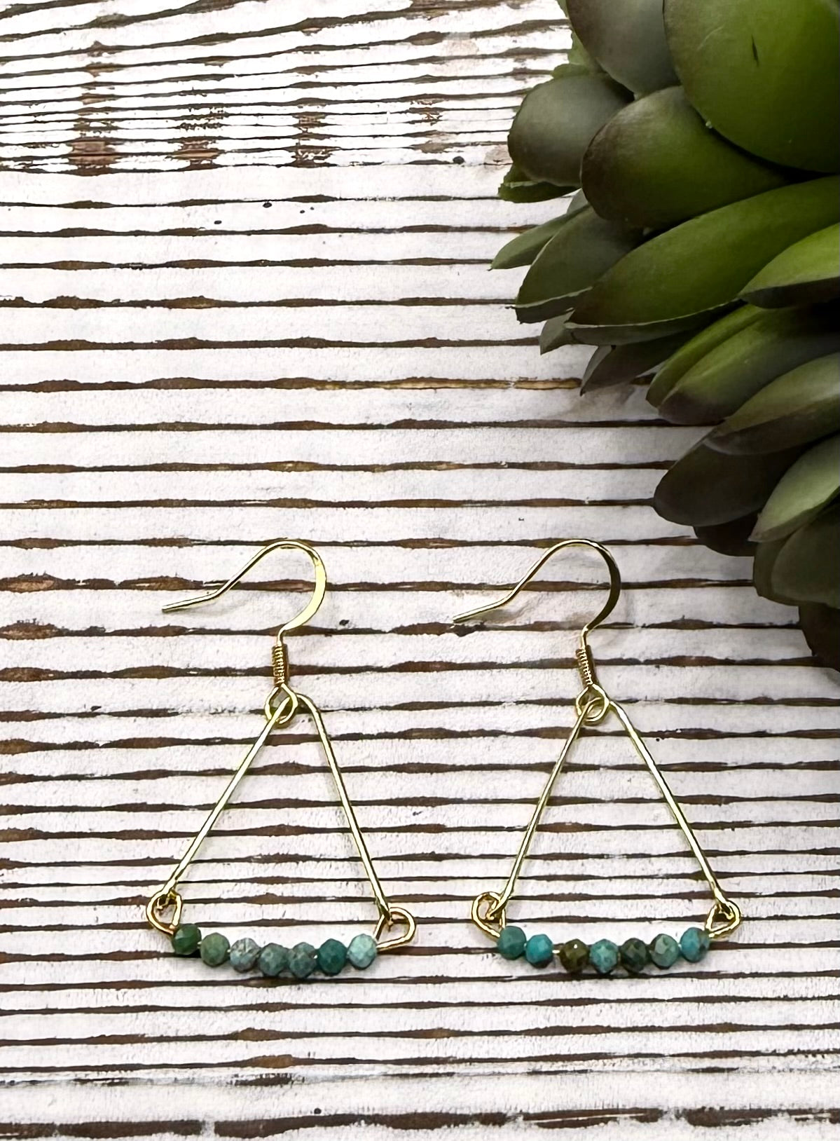 Delicate Gold & Turquoise Triangle Earrings