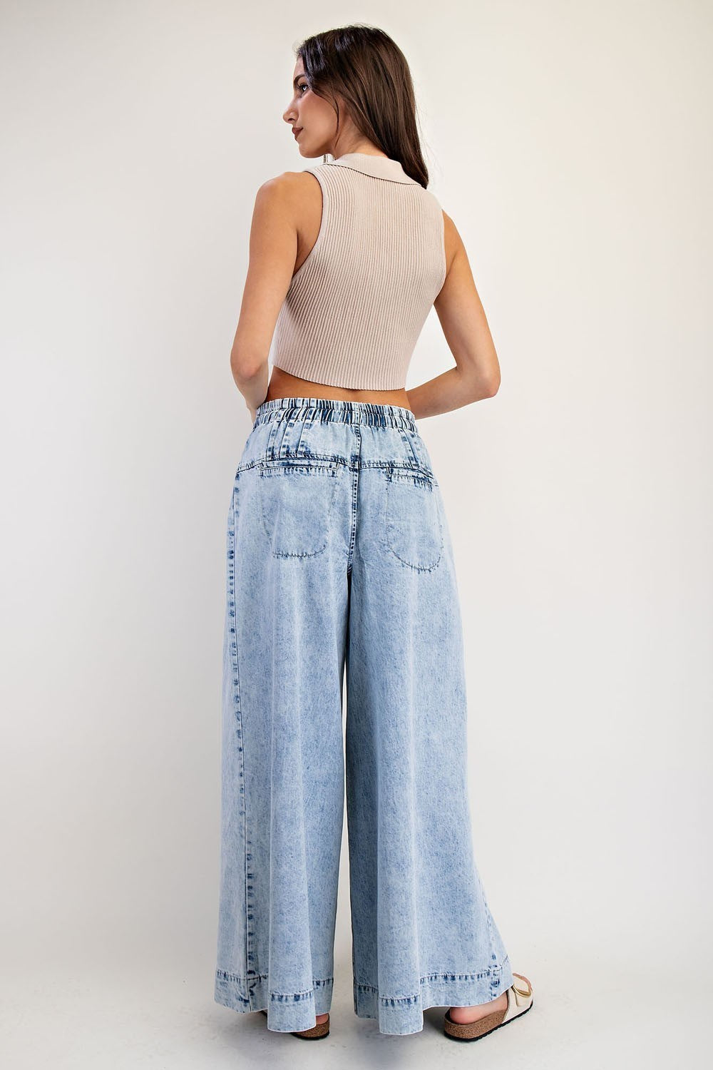 Mineral Washed Pleated Wide Leg Pants
