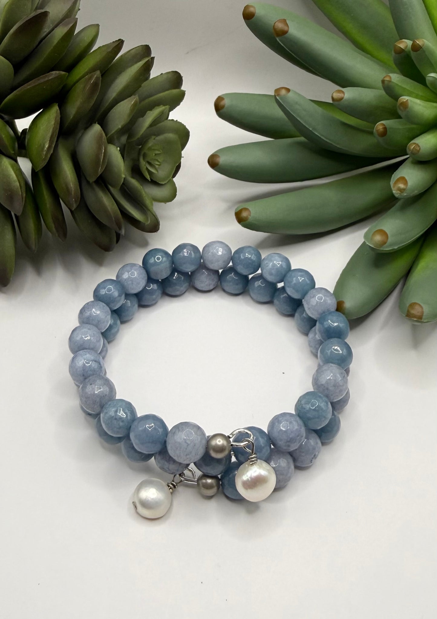 Denim & Pearl Spiral Bracelet