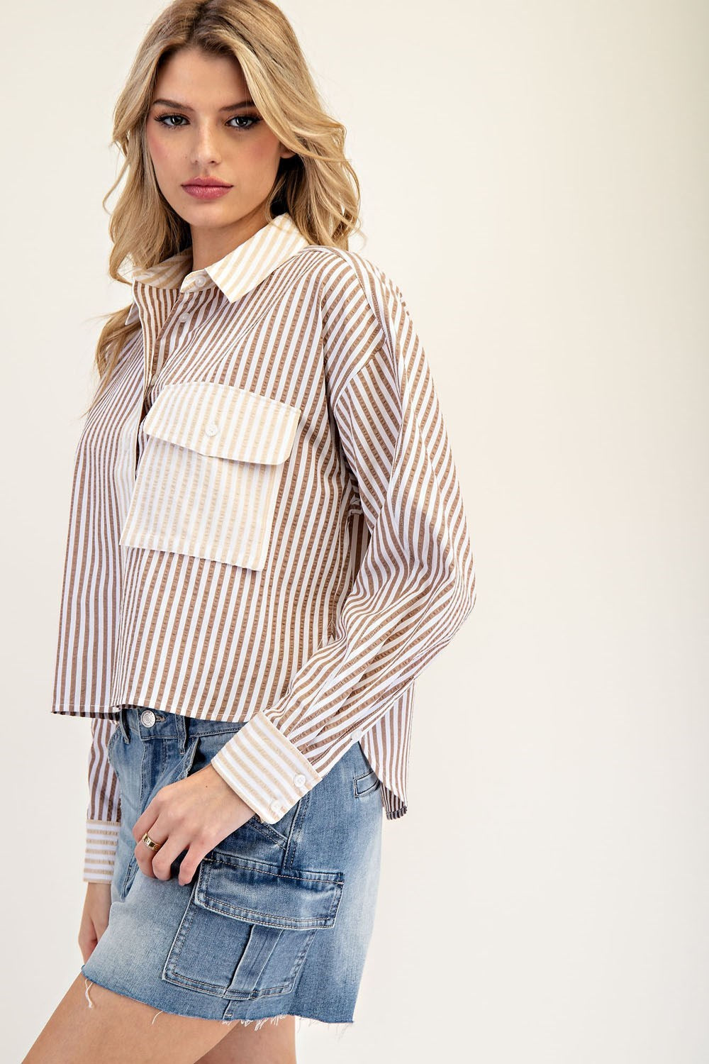 Striped Colorblock Button Down Shirt
