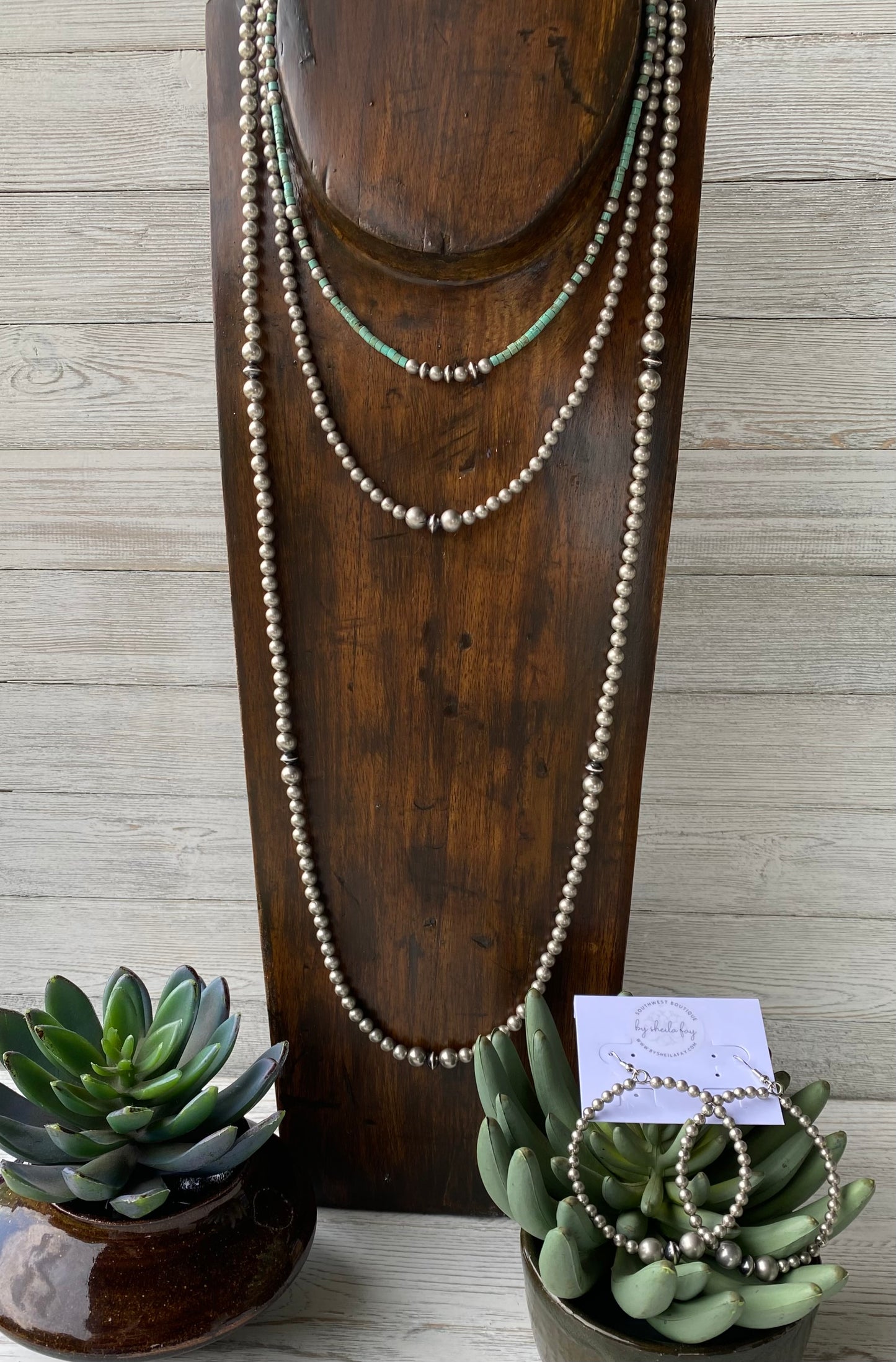 Turquoise Heishi & Silver Pearl Necklace