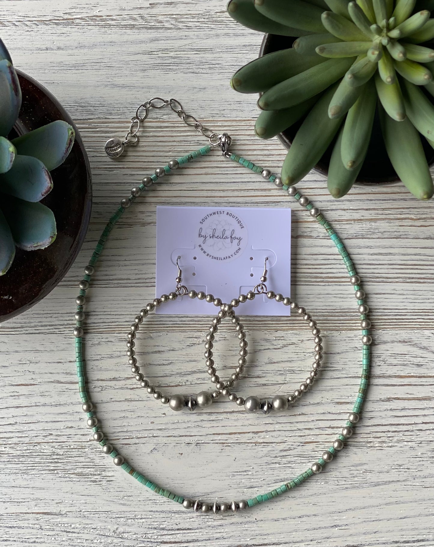 Turquoise Heishi & Silver Pearl Necklace