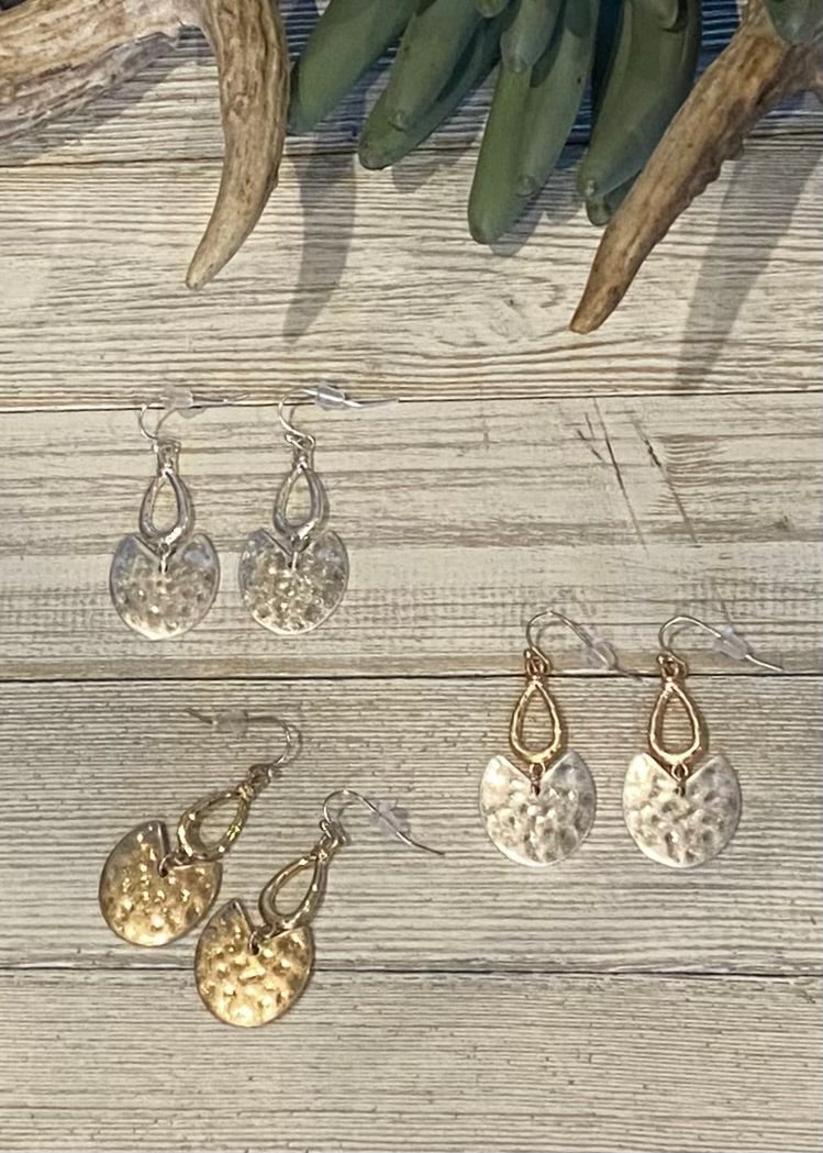 Wedge Cut Hammered Earrings. 3 colors