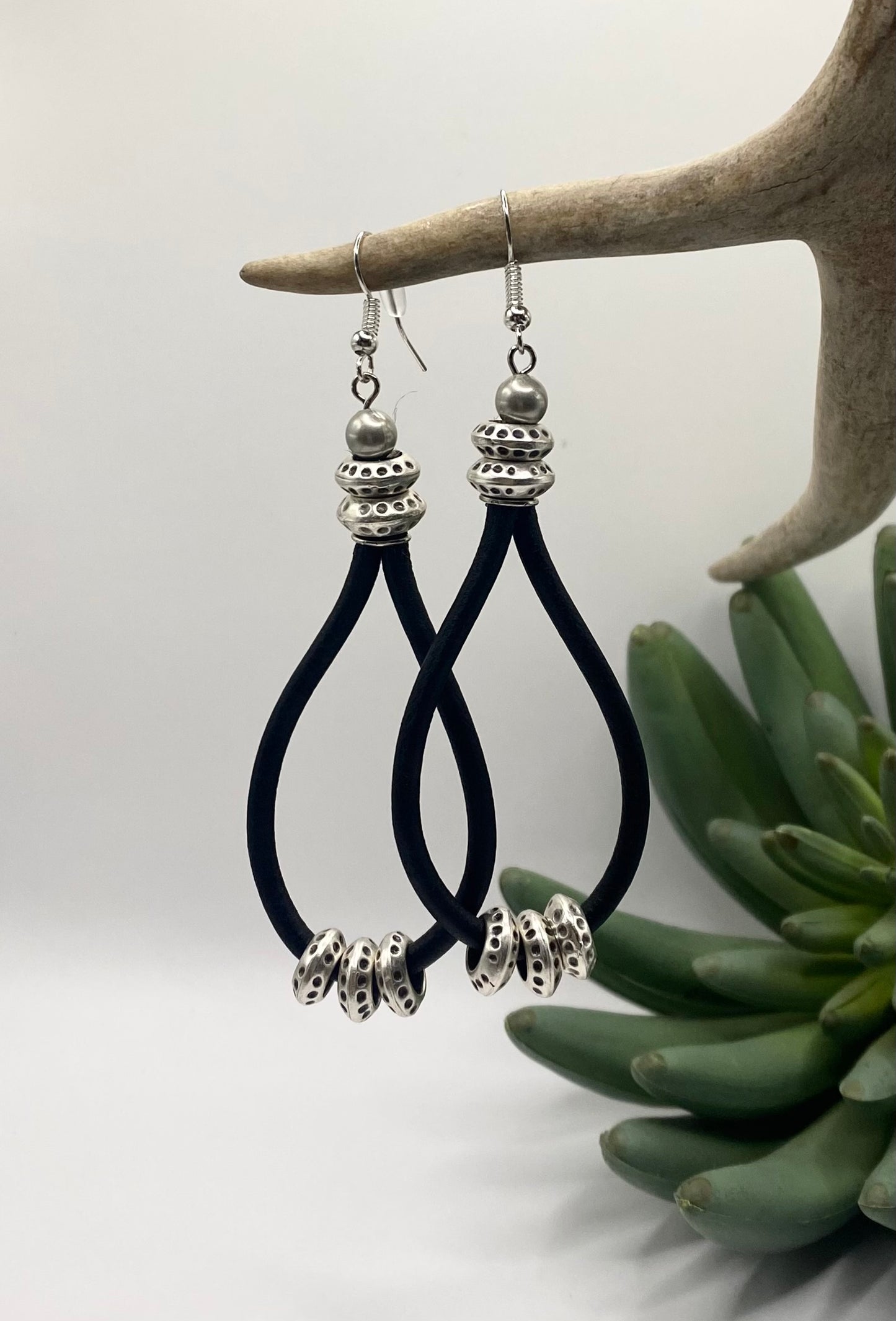Black Leather Hoop Earrings