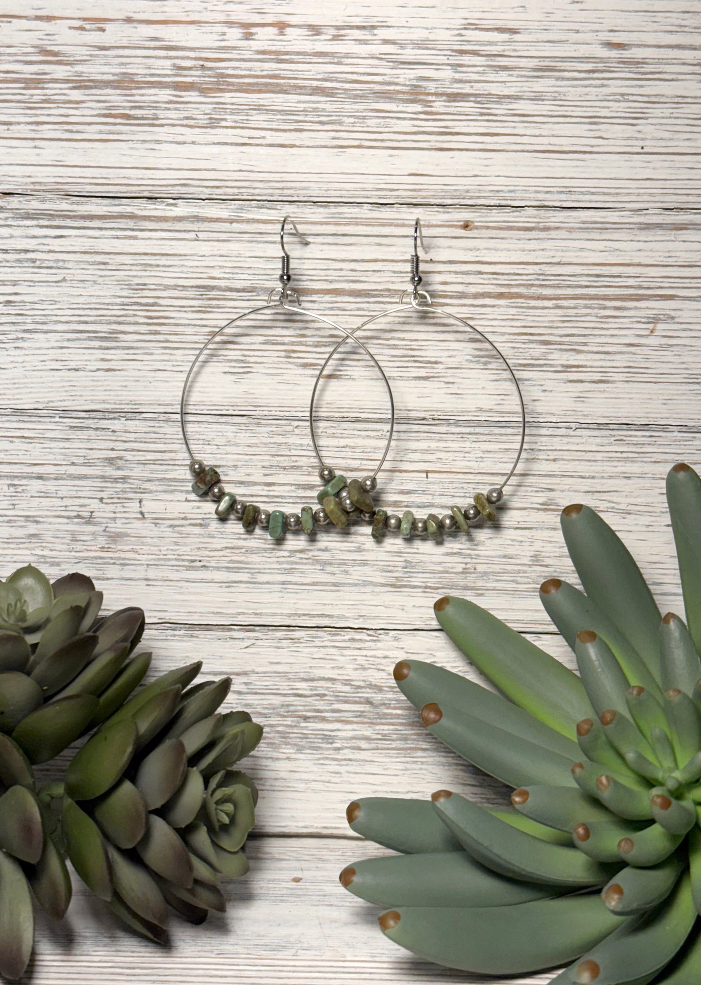 Green Turquoise Chip Hoop Earrings