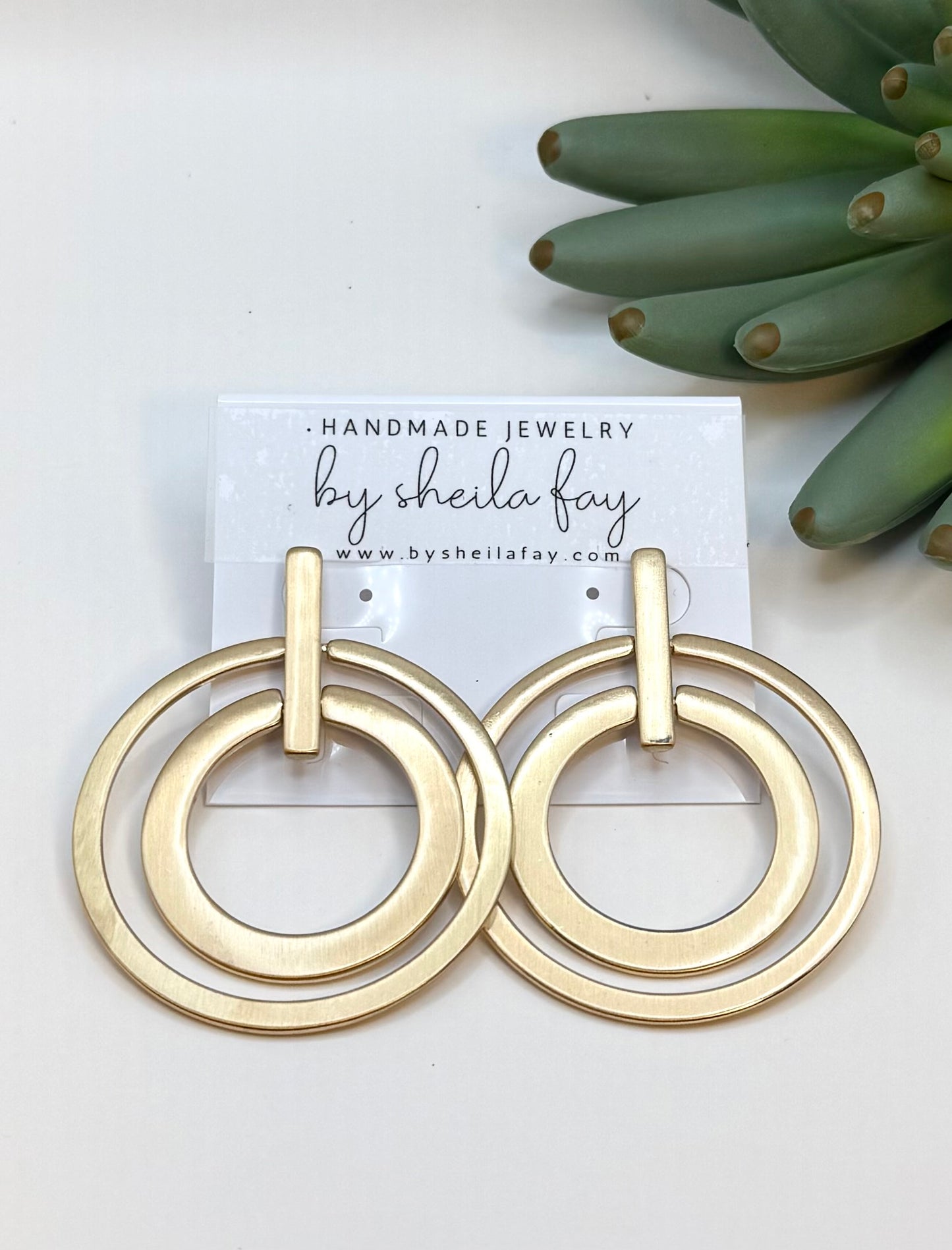 Abstract Double Hoop Gold Earrings