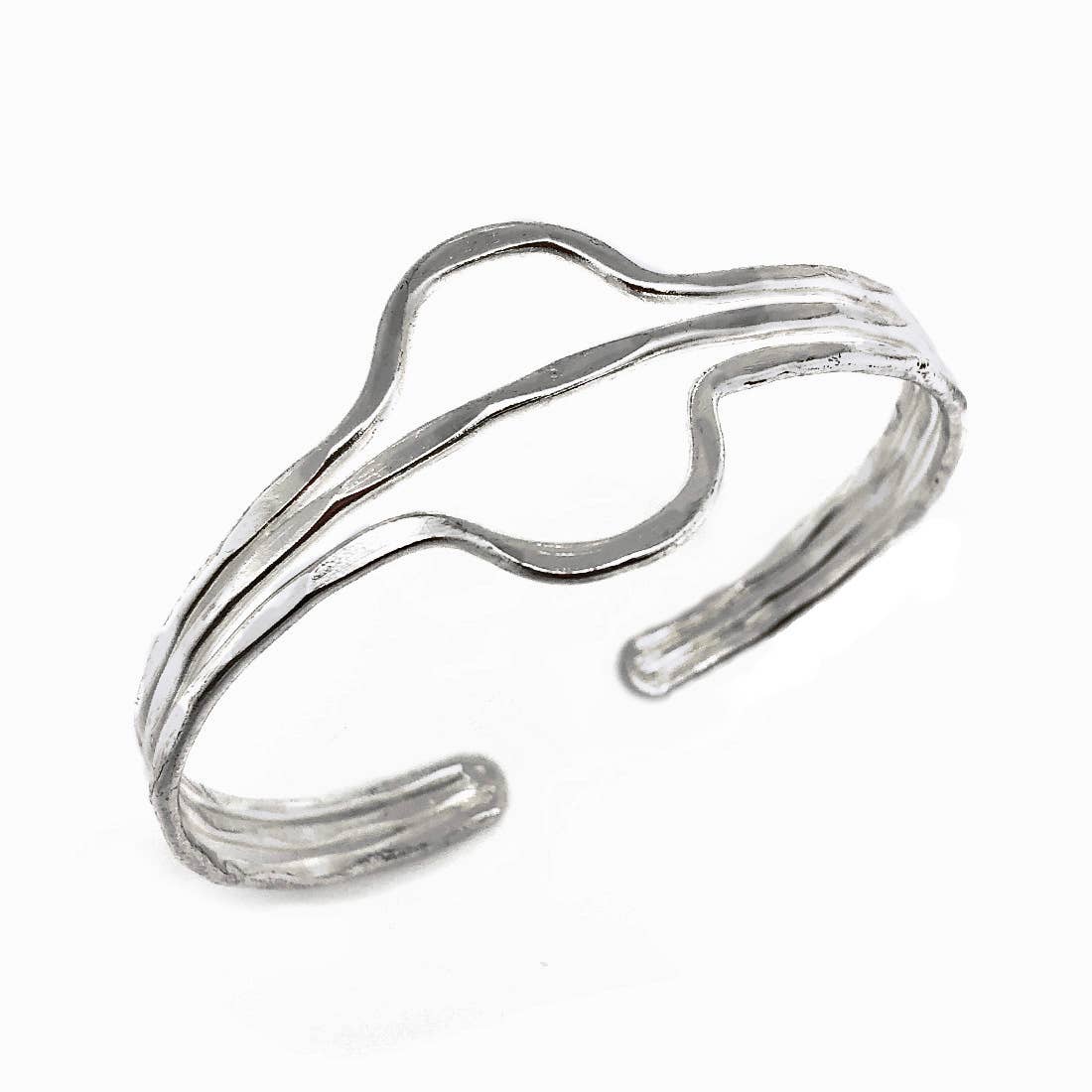 Silver Plated Adjustable Cuff Bracelet - Two Half Circles