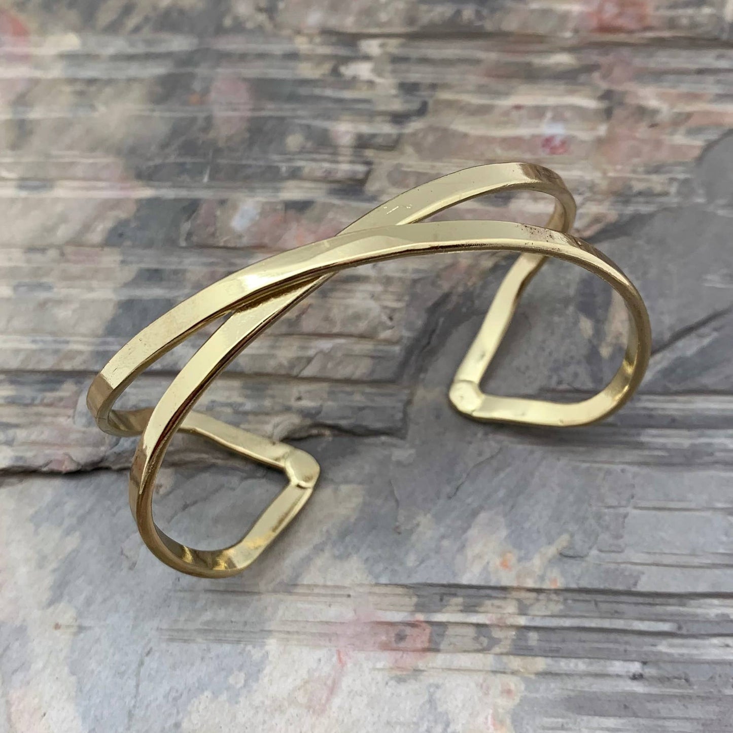 Gold Plated Adjustable Cuff Bracelet - Narrow Single X