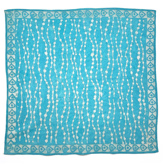 Block Printed Bandana - Aqua Circle Stripes Teardrop Border