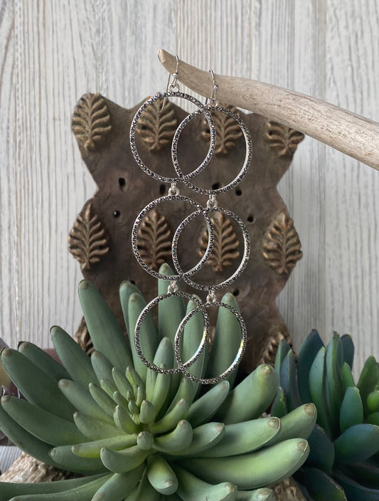 Triple Hoop Gray Crystal Earrings