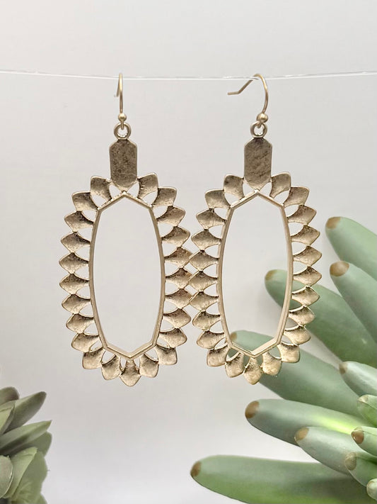Gold Spike Oval Hoop Earrings