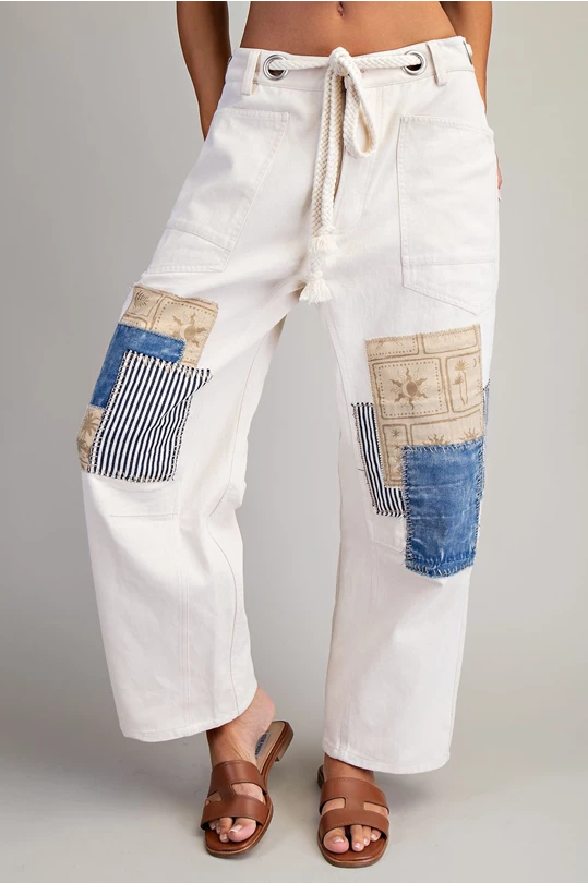 Blue Patchwork Barrel Leg Pant
