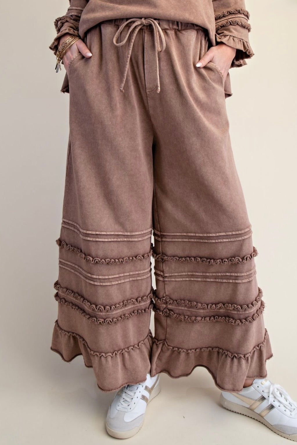 Washed Tiered Ruffle Wide Leg Pant - Preorder