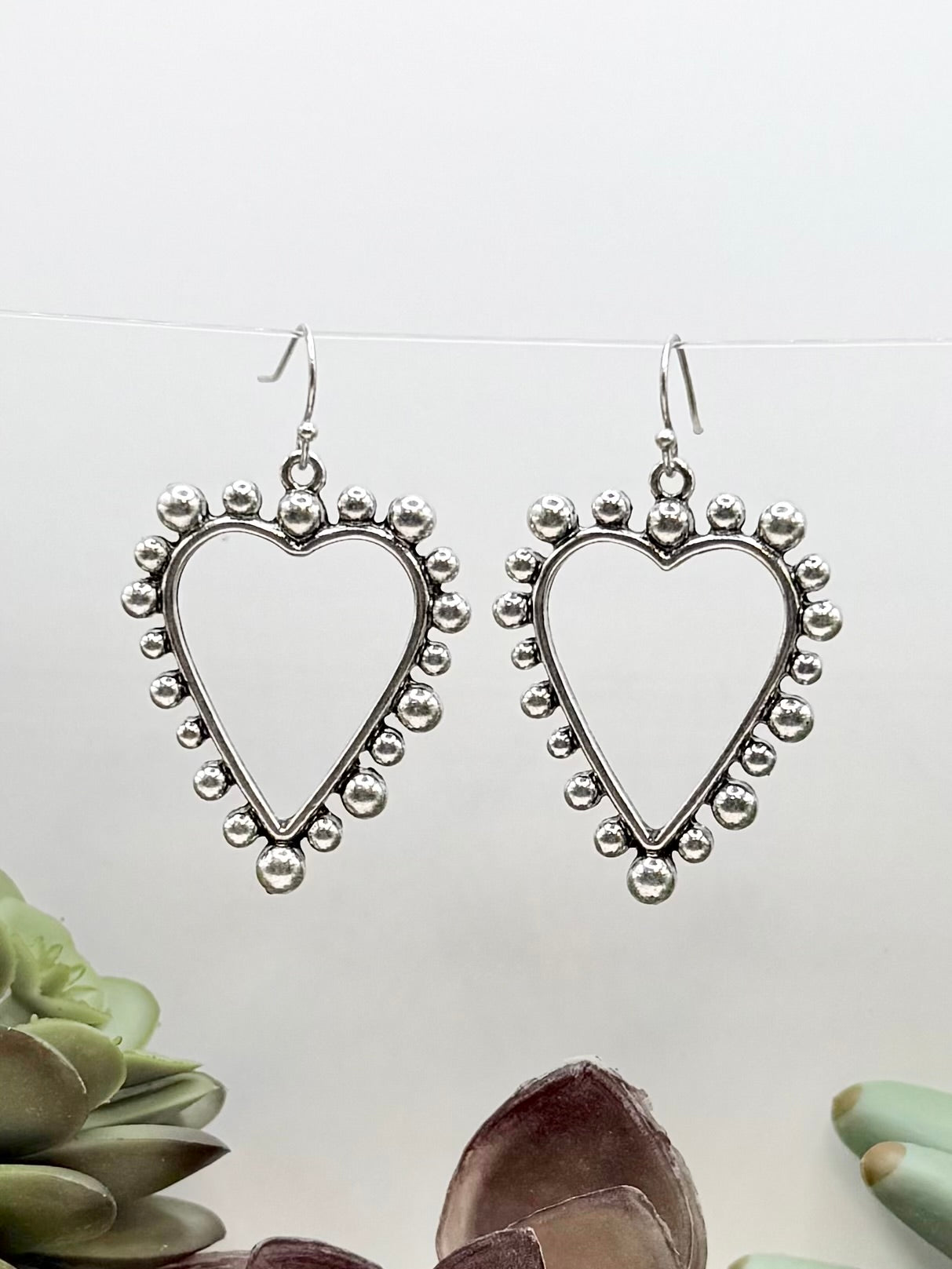 Raised Dot Silver Heart Earrings