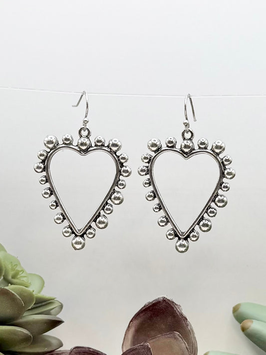 Raised Dot Silver Heart Earrings