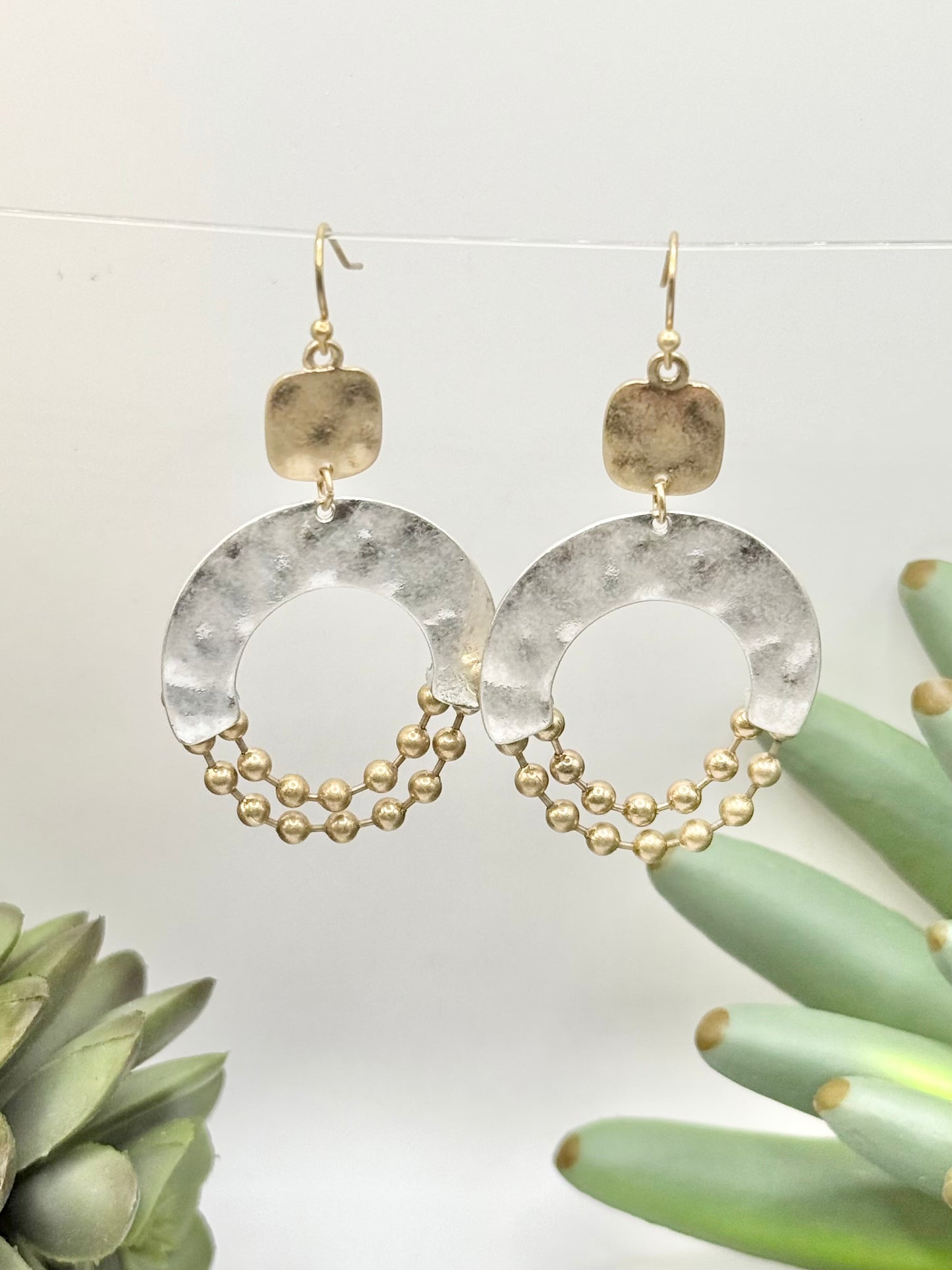 Bead Chain Two Tone Hoop Earrings