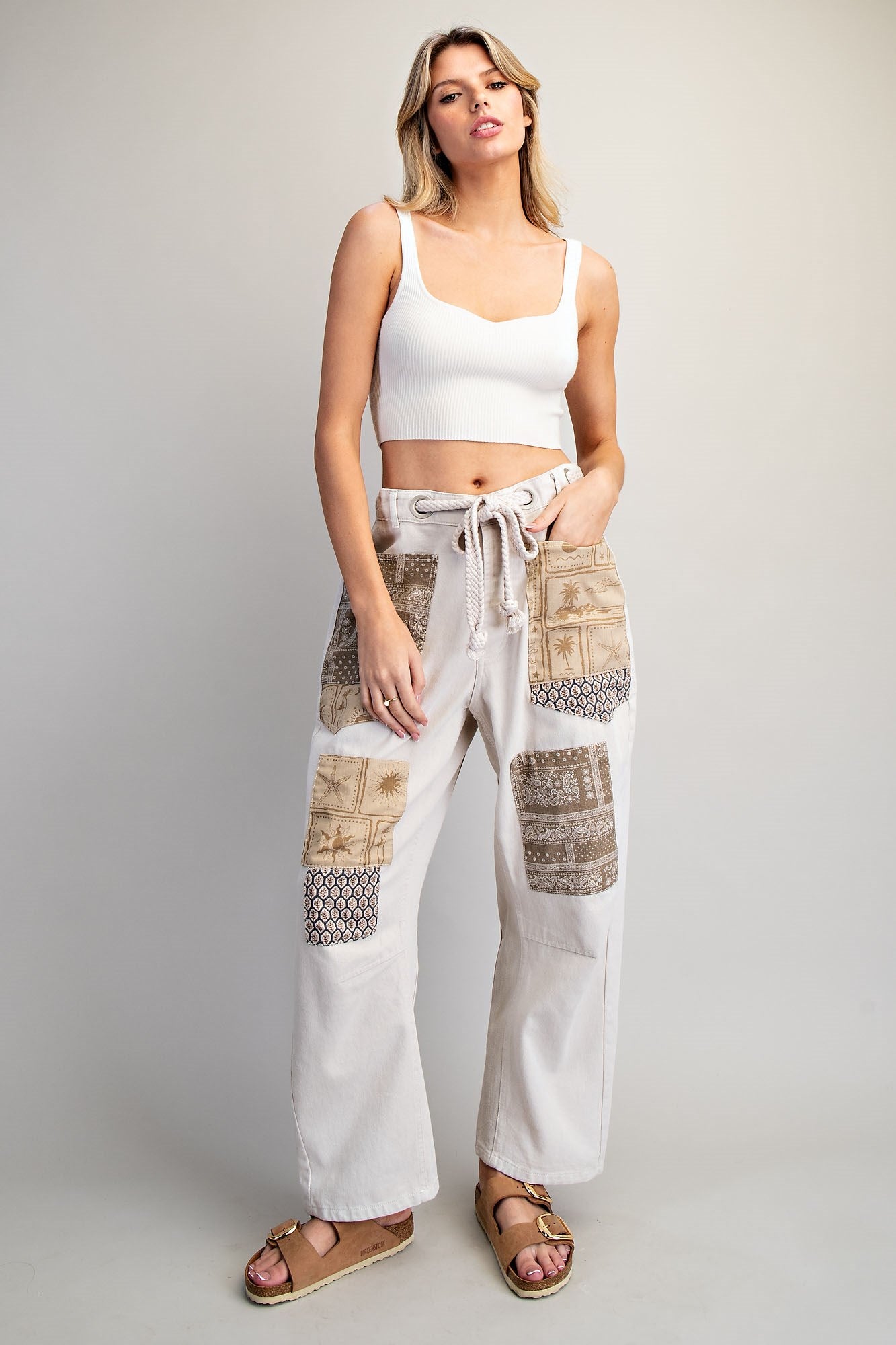 Mineral Washed Printed Patch Barrel Pants