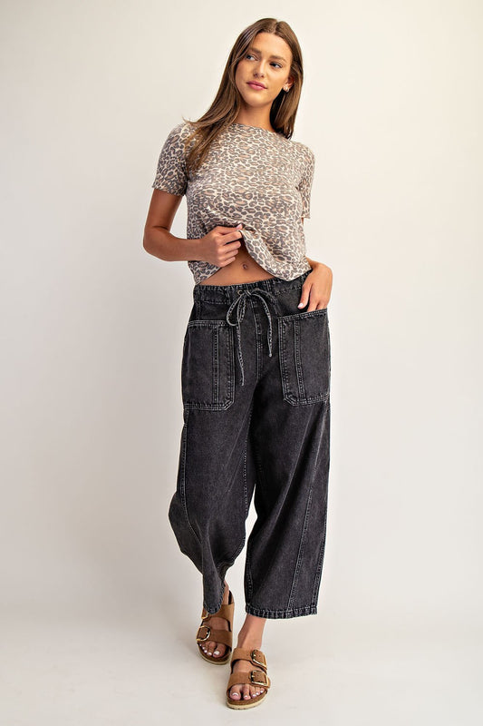 Black Denim Cropped Pants