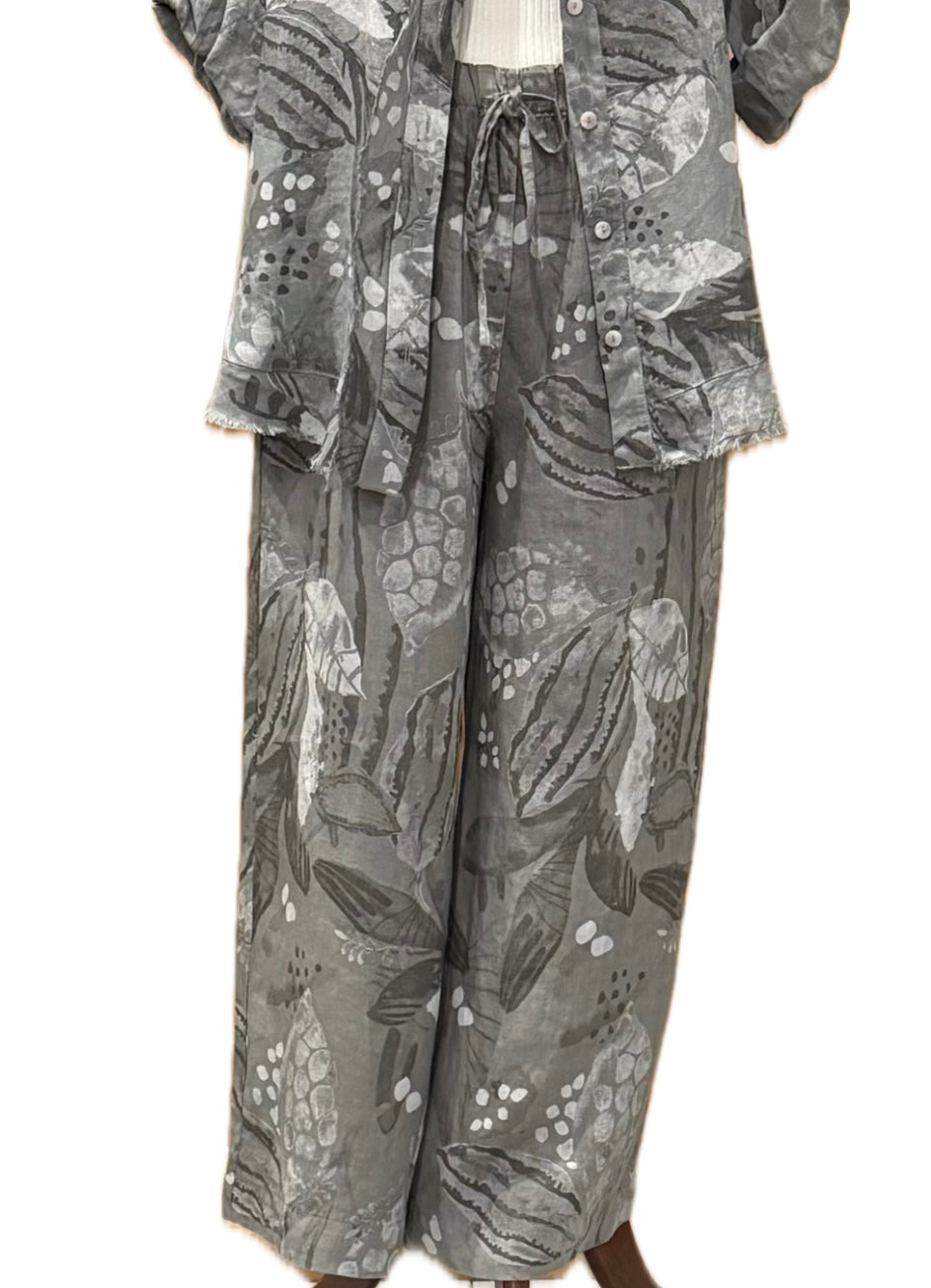 Wide Leg Linen Ocean Floral Pant