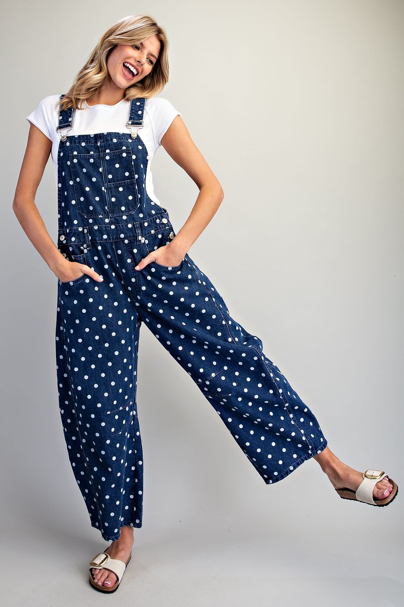 Mineral Washed Polka Dot Denim Jumpsuit