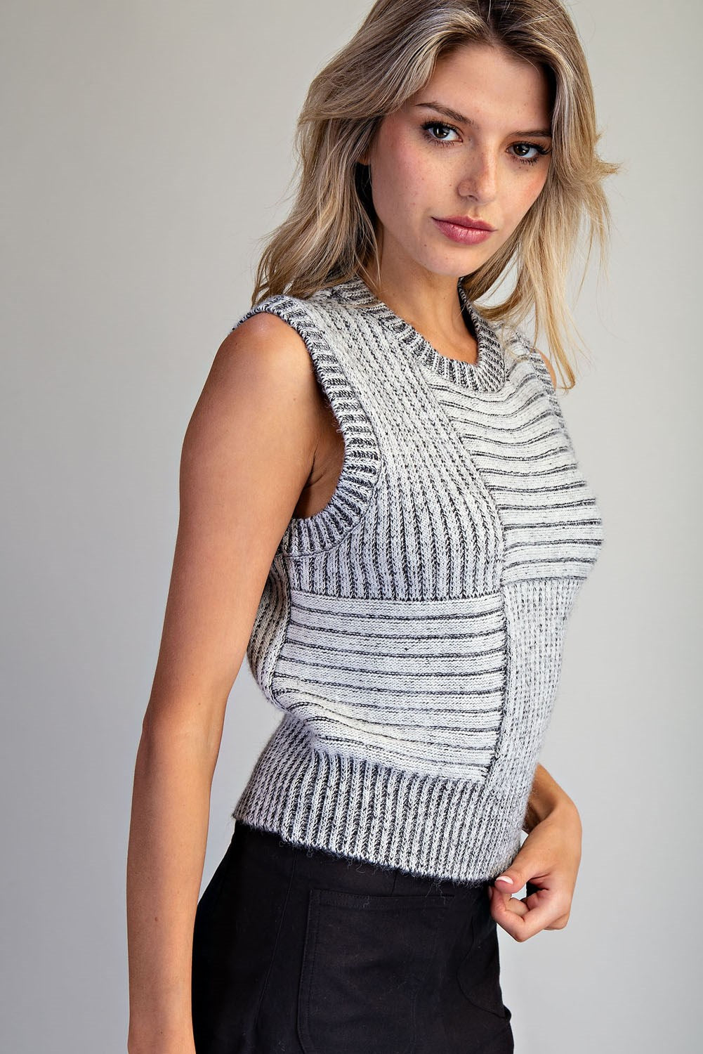 Striped Mix Sleeveless Knit Top
