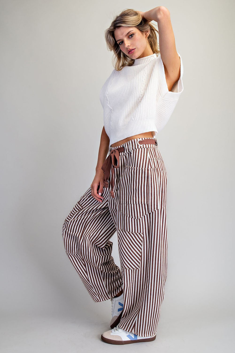 Striped Drawstring Barrel Pants