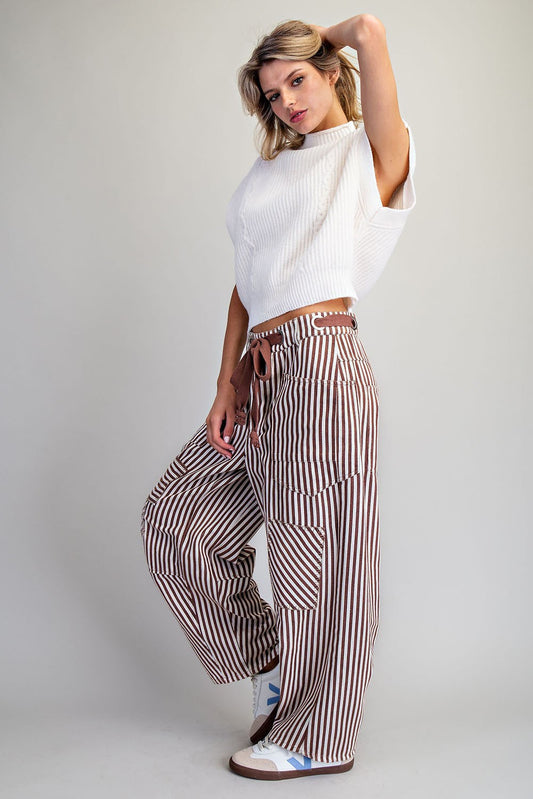 Striped Drawstring Barrel Pants