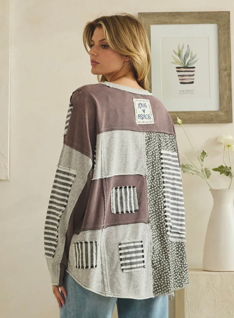 Washed Striped Patchwork Sweatshirt - Preorder