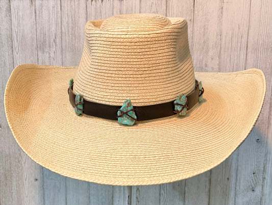 Turquoise Nugget Leather Hatband - 2 Colors