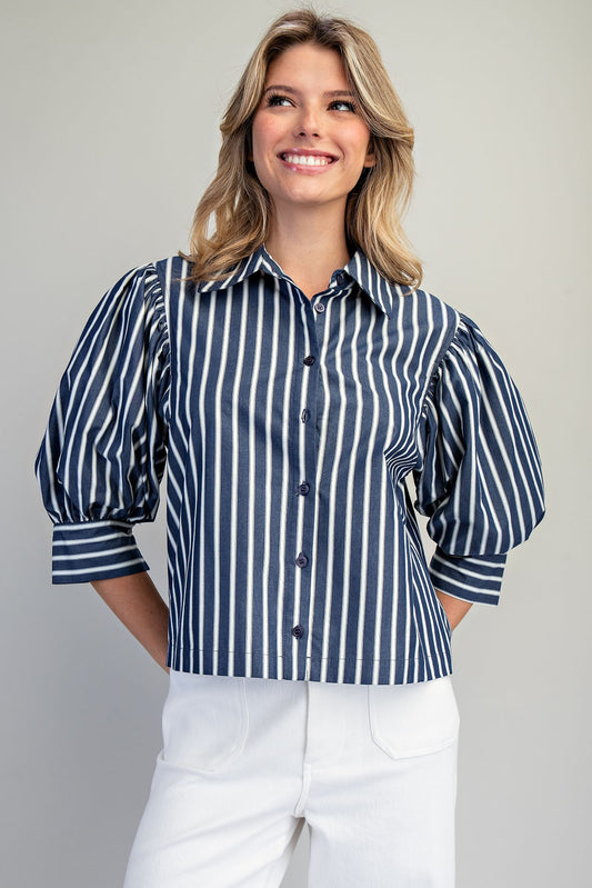 Striped Button Down Cropped Shirt - 2 Colors