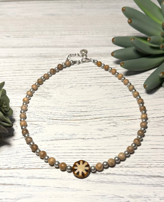 Natural Wood Bead Star Necklace