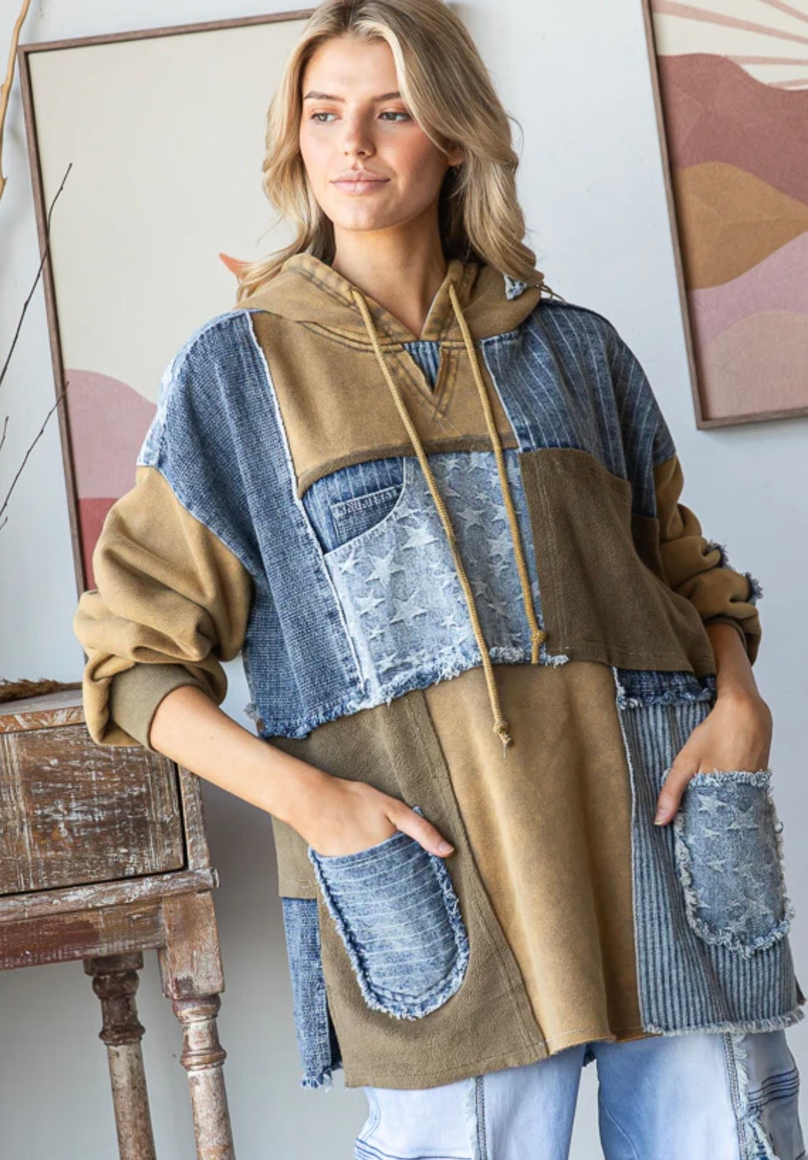 Patchwork Denim Pullover