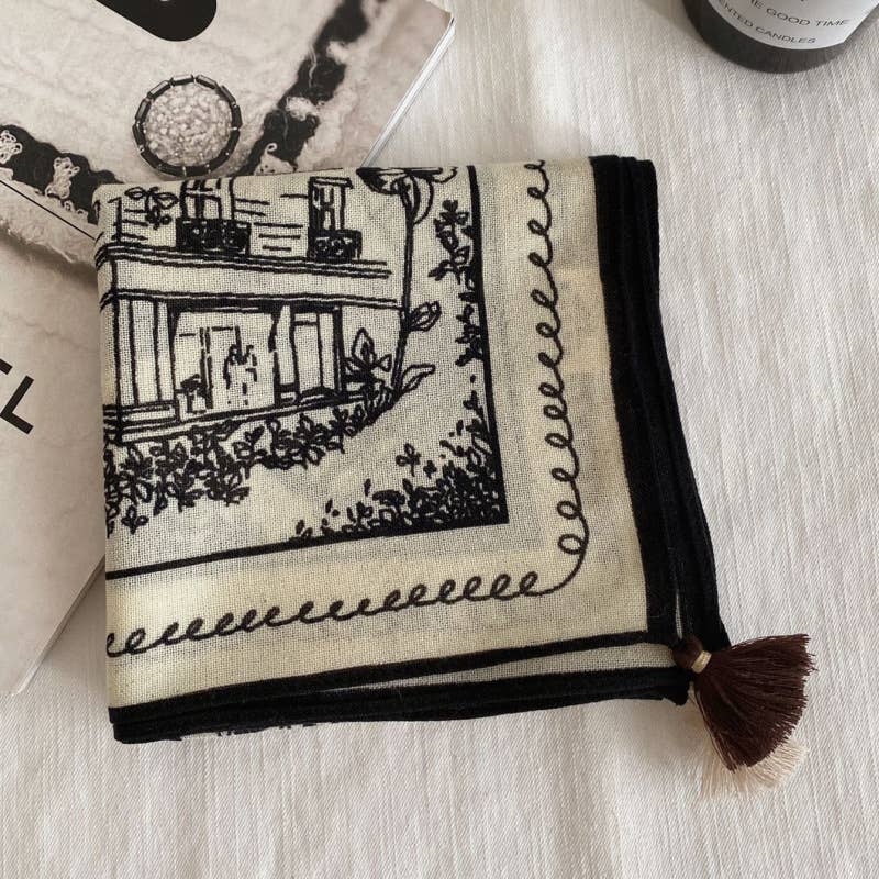 Retro-Print Fringed Pendant Scarf Headscarf