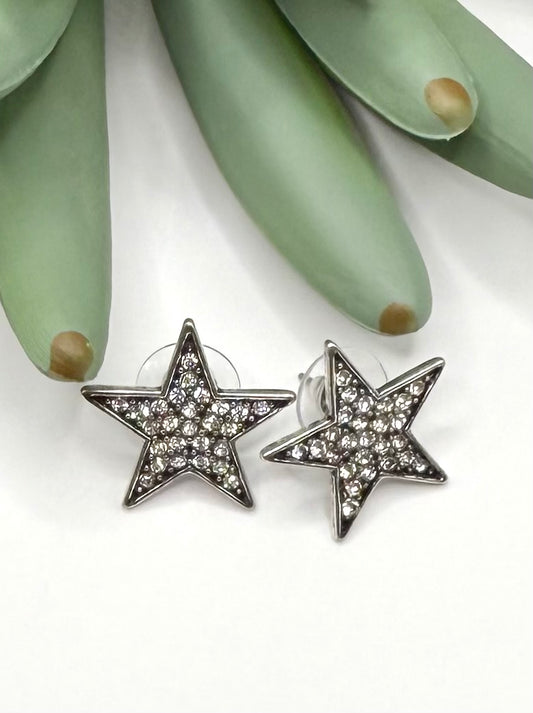 Antique Silver Crystal Stud Earrings