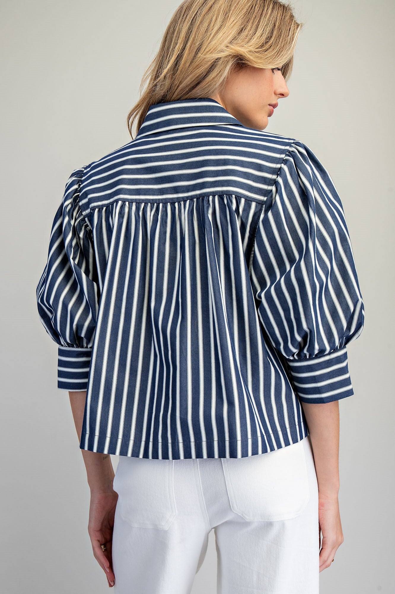 Striped Button Down Cropped Shirt - 2 Colors