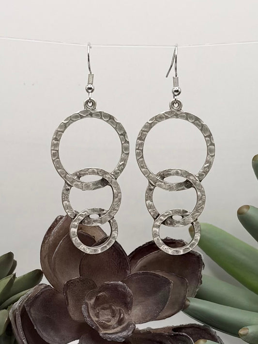 Textured Triple Hoop Matte Silver Earrings