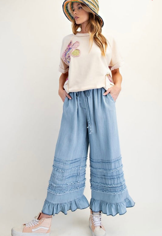 Fray Washed Chambray Pants