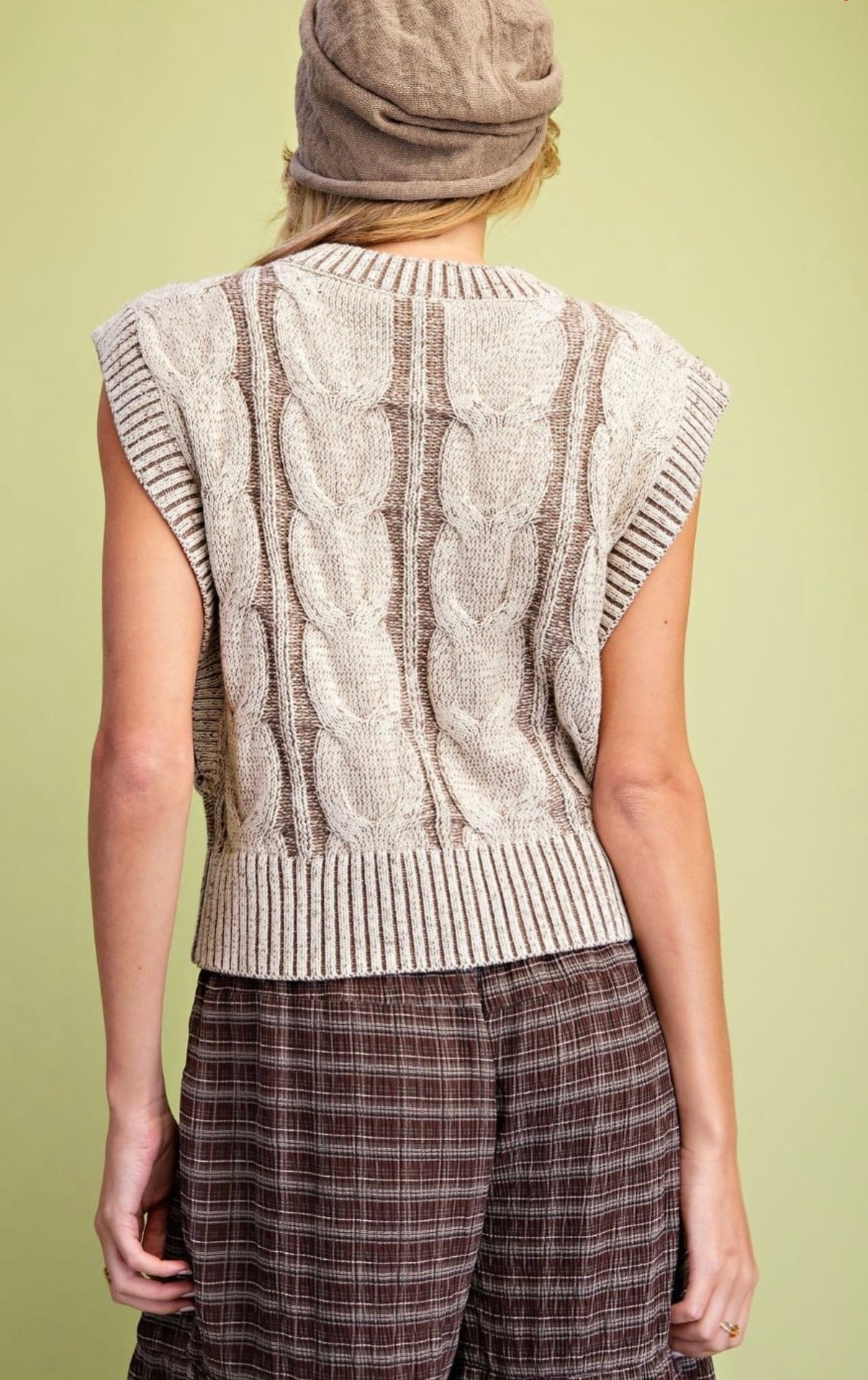 Two Tone Cable Knot Sweater Vest