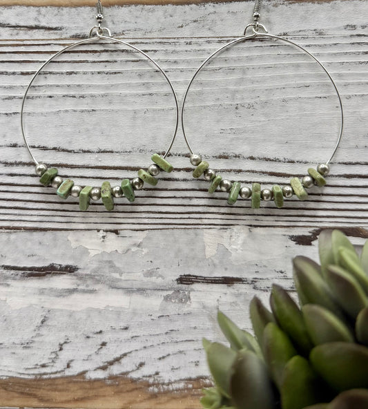 Green Turquoise Chip Hoop Earrings