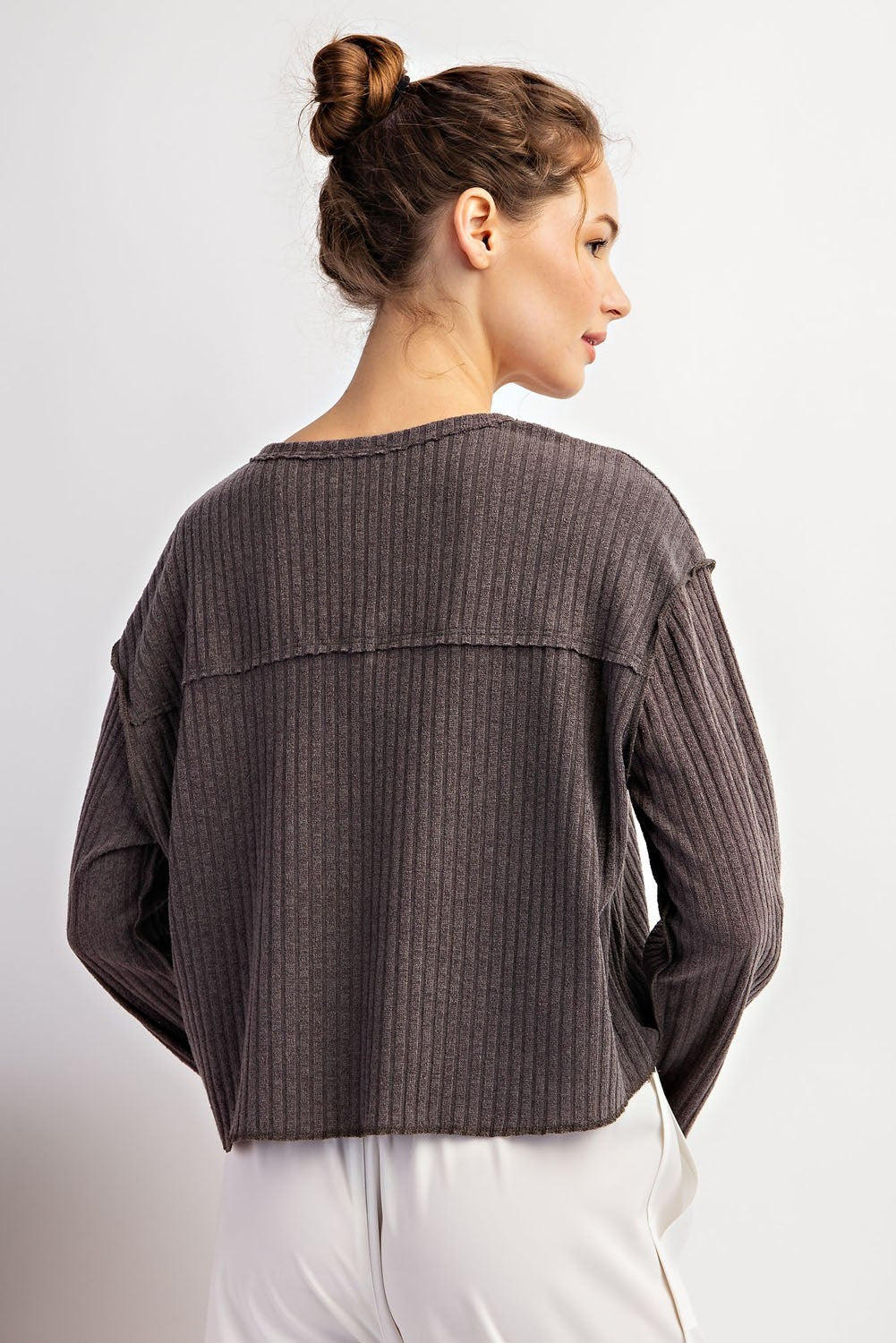 Long Sleeve Notched Neck Top