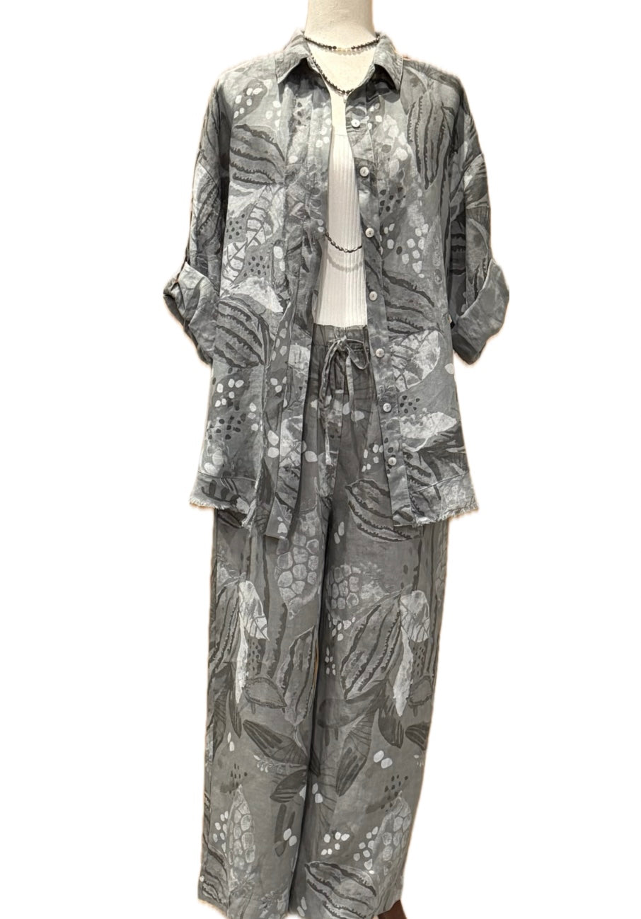 Wide Leg Linen Ocean Floral Pant