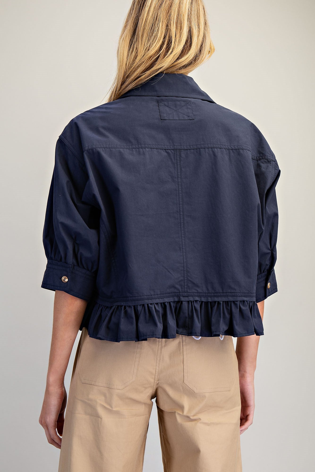 Button Down Peplum Hem Blouse