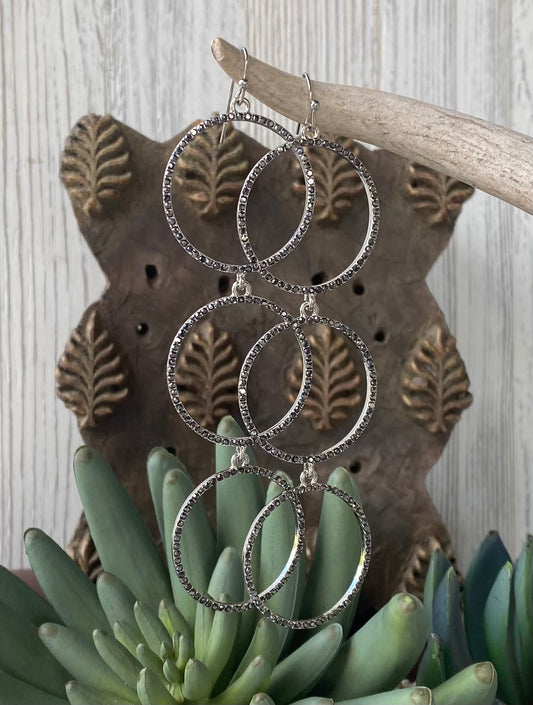 Triple Hoop Gray Crystal Earrings