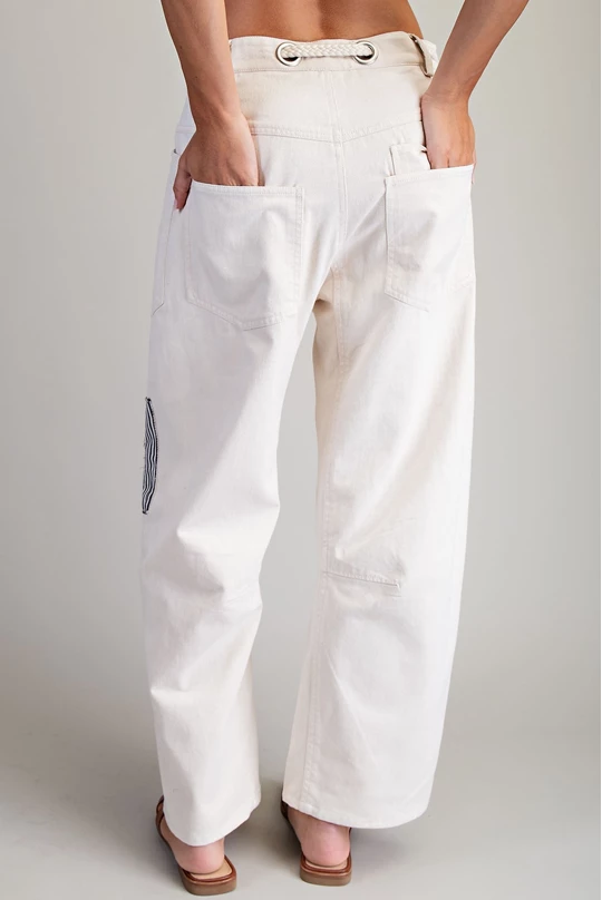 Blue Patchwork Barrel Leg Pant