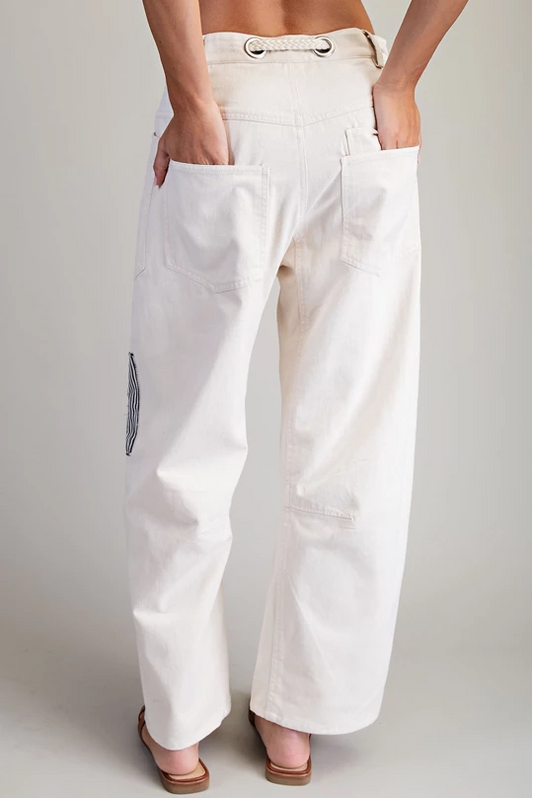 Blue Patchwork Barrel Leg Pant