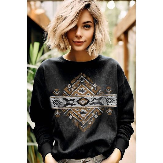 Vintage Aztec Mineral Wash Sweatshirt 2 Colors
