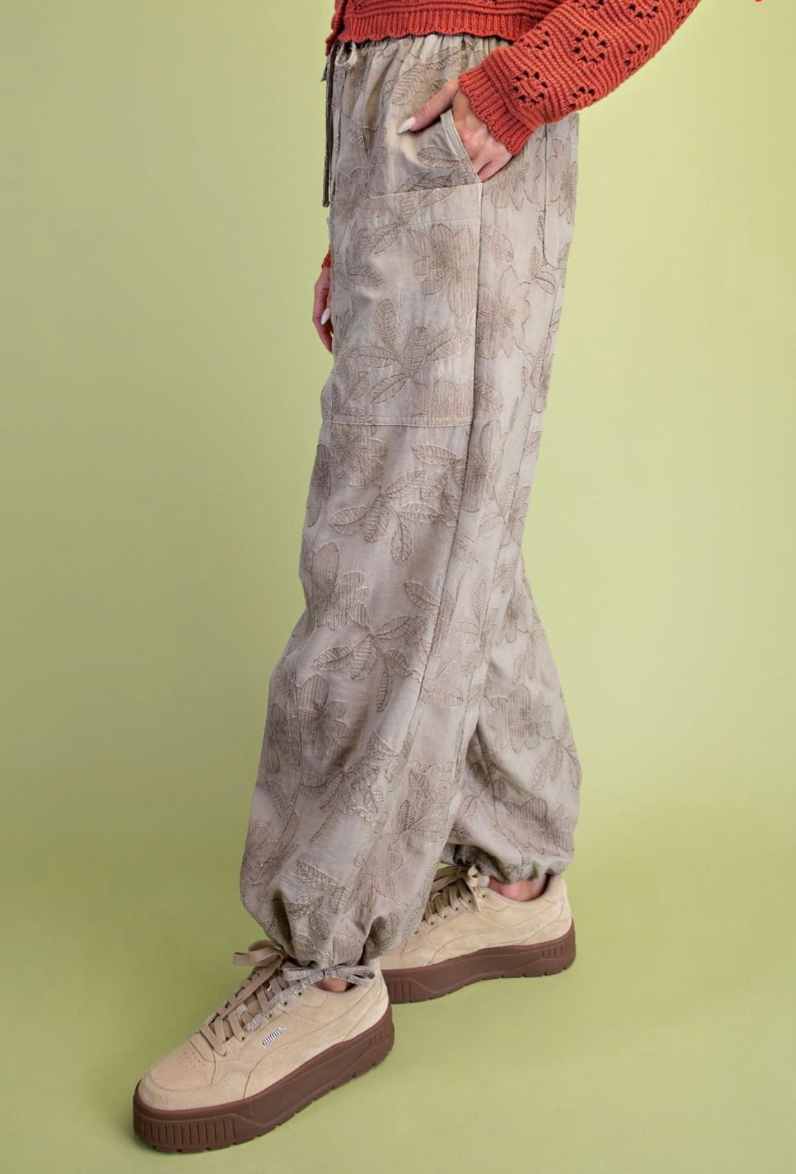Embroidery Washed Woven Pant - Preorder