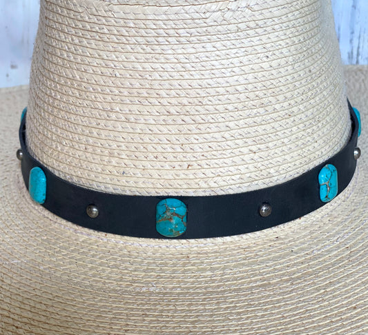 Black Leather & Turquoise Hatband